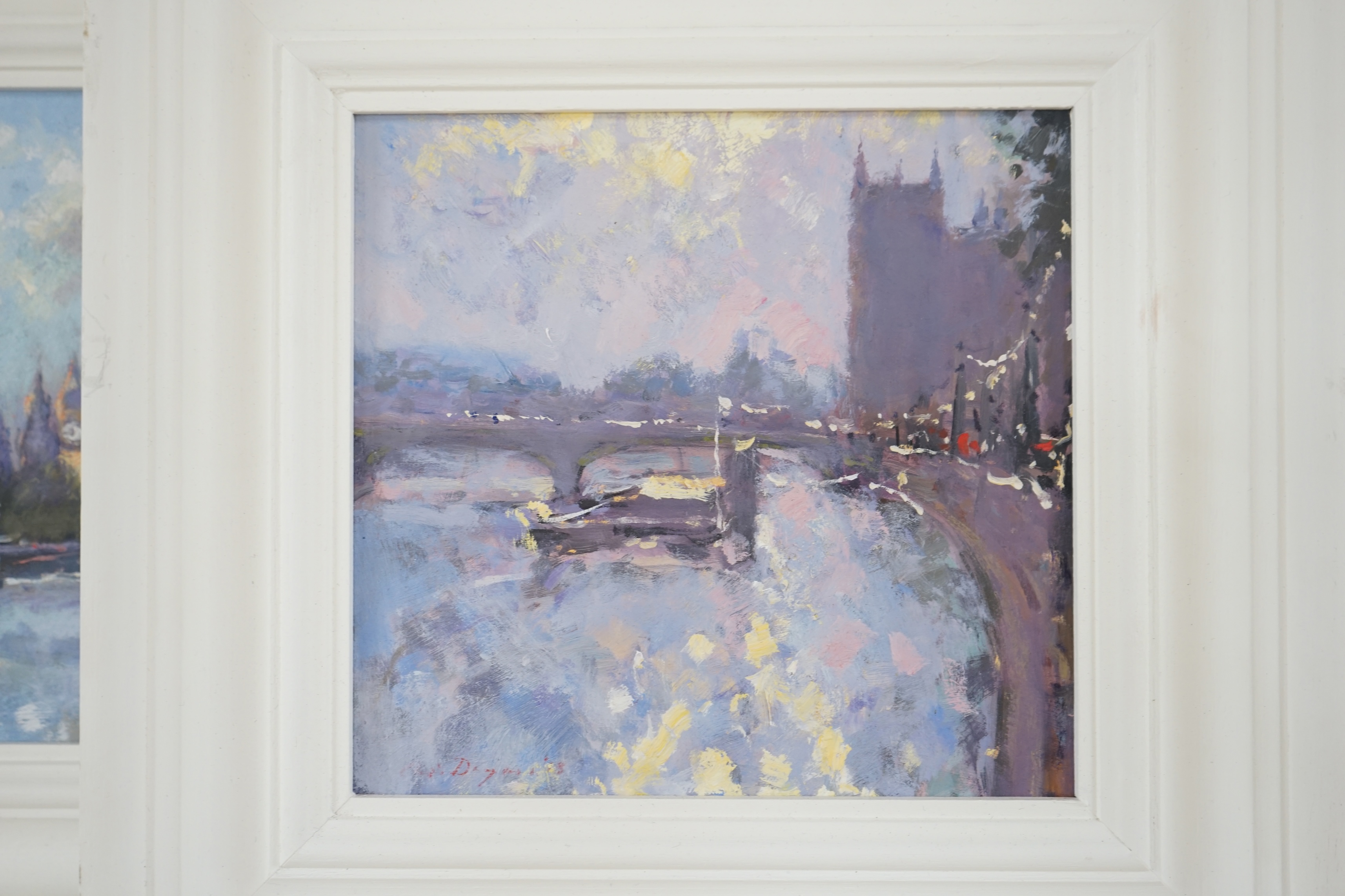 Chris Daynes (b.1946), two Impressionist oils on board, Thames London views, each signed and dated ‘13 & ‘14, 18.5 x 24cm. Condition - good